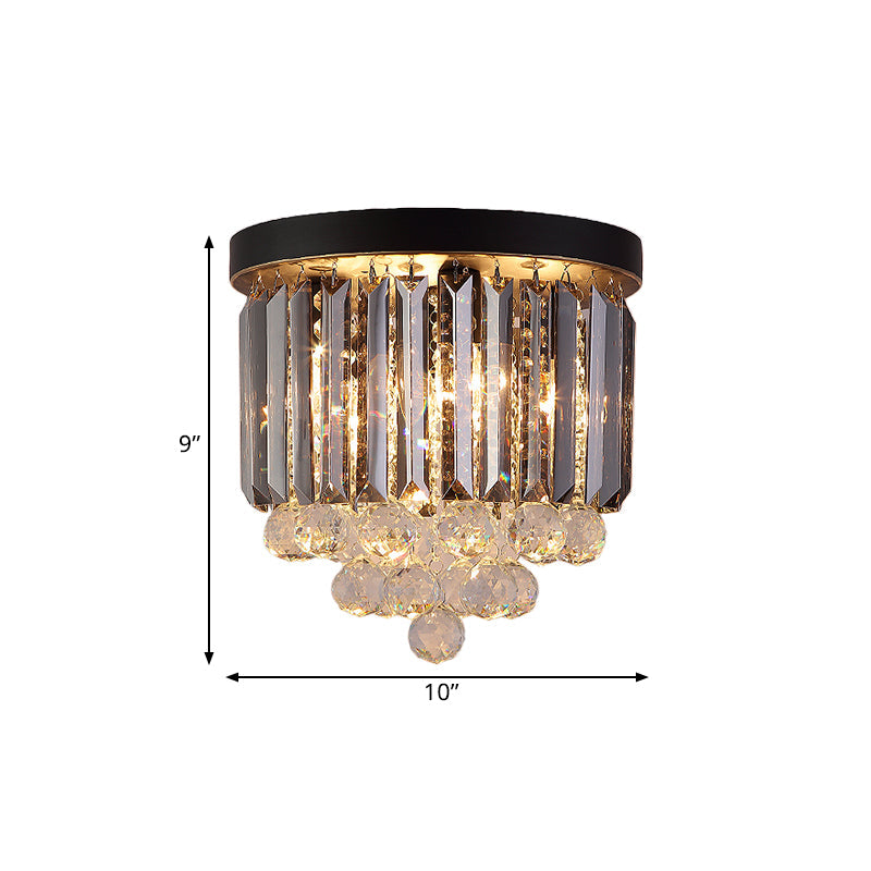 Modern Tapered Flush Mount Fixture 2/4 Heads Clear Crystal Draping Ceiling Lighting in Black, 10"/12" Width Clearhalo 'Ceiling Lights' 'Close To Ceiling Lights' 'Close to ceiling' 'Flush mount' Lighting' 1433459