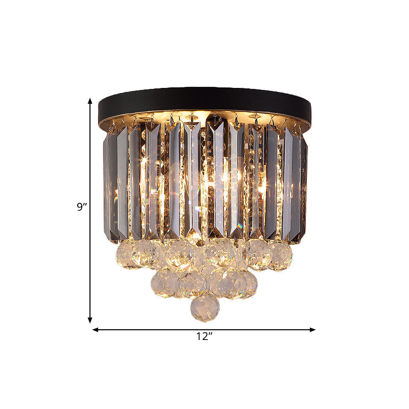 Modern Tapered Flush Mount Fixture 2/4 Heads Clear Crystal Draping Ceiling Lighting in Black, 10"/12" Width Clearhalo 'Ceiling Lights' 'Close To Ceiling Lights' 'Close to ceiling' 'Flush mount' Lighting' 1433460