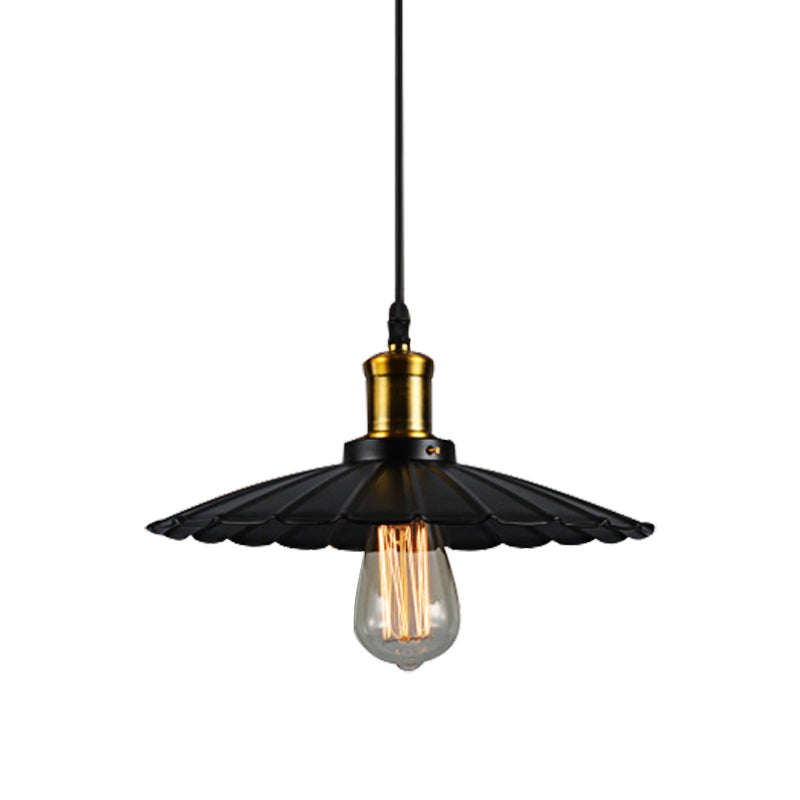 14"/16" Dia Industrial Scalloped Pendant Light 1 Head Metallic Ceiling Pendant Lamp in Black/White Clearhalo 'Art Deco Pendants' 'Black' 'Cast Iron' 'Ceiling Lights' 'Ceramic' 'Crystal' 'Industrial Pendants' 'Industrial' 'Metal' 'Middle Century Pendants' 'Pendant Lights' 'Pendants' 'Rustic Pendants' 'Tiffany' Lighting' 143347
