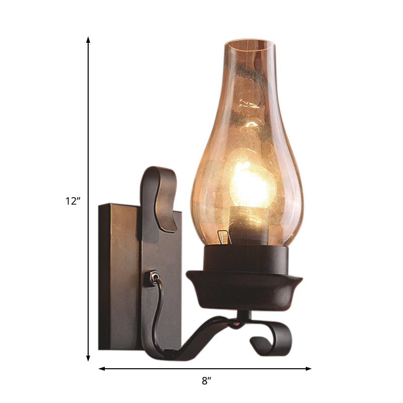 One Bulb Wall Light with Vase Shade Amber Glass Rustic Living Room Sconce Lighting Fixture in Rust Clearhalo 'Cast Iron' 'Glass' 'Industrial wall lights' 'Industrial' 'Middle century wall lights' 'Modern' 'Tiffany' 'Traditional wall lights' 'Wall Lamps & Sconces' 'Wall Lights' Lighting' 143355