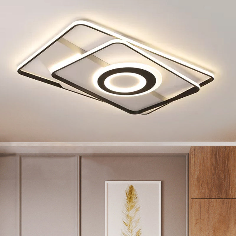 Square/Rectangular Flush Mount Light Contemporary Acrylic Black Living Room Integrated LED Ceiling Light in Warm/White, 16"/19.5"/23.5" W Clearhalo 'Ceiling Lights' 'Close To Ceiling Lights' 'Close to ceiling' 'Flush mount' Lighting' 1433814