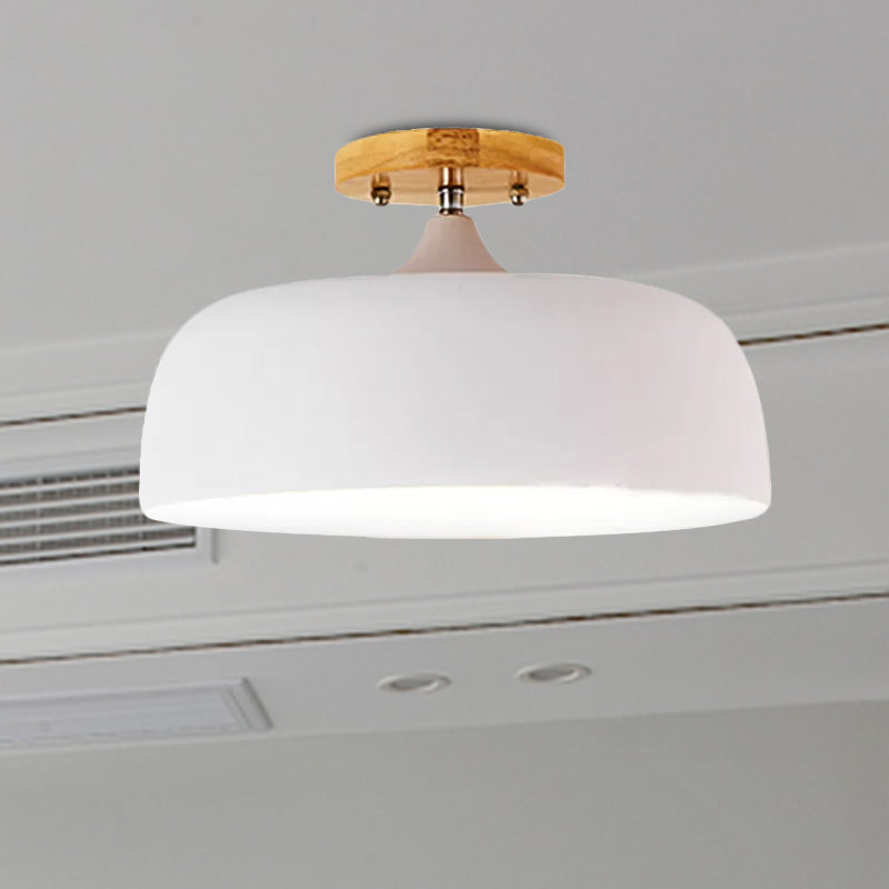 1 Light Gray/White/Pink/Green Ceiling Flush Mount Light with Drum Metal Lampshade Simple Semi-Flushmount Lamp Clearhalo 'Ceiling Lights' 'Close To Ceiling Lights' 'Close to ceiling' 'Semi-flushmount' Lighting' 1433846