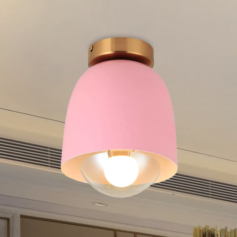 White/Pink/Yellow/Coffee Flush Mount Ceiling Light with Shade Modern Metal and Glass 1 Head Corridor Ceiling Light Fixture Clearhalo 'Ceiling Lights' 'Close To Ceiling Lights' 'Close to ceiling' 'Glass shade' 'Glass' 'Semi-flushmount' Lighting' 1433906