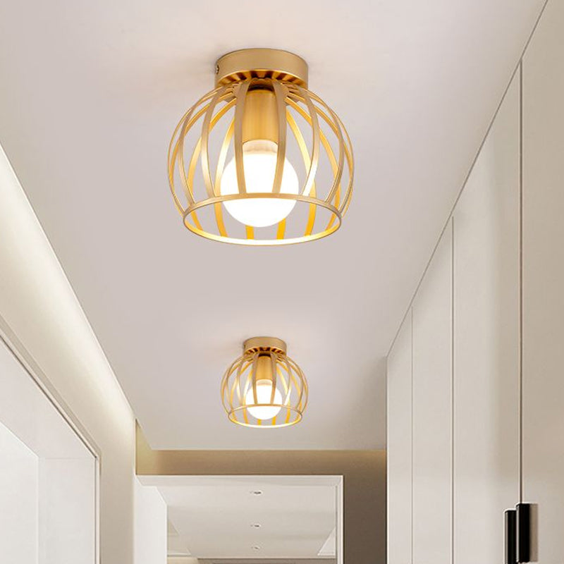 Black/Gold Metal Cage Ceiling Mounted Light Minimalism 1 Light Flushmount Lighting for Corridor Clearhalo 'Ceiling Lights' 'Close To Ceiling Lights' 'Close to ceiling' 'Flush mount' Lighting' 1433994