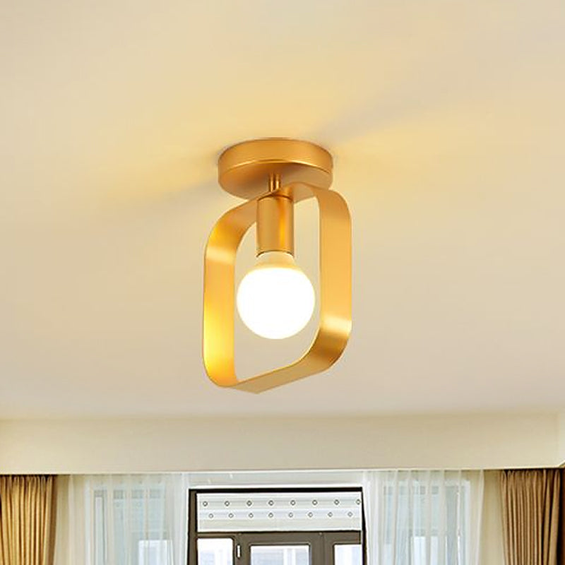 Triangle/Square/Round Shade Semi Flush Mount Lighting Metal Nordic 1 Light Semi-Flush Mount Ceiling Light in Gold for Corridor Clearhalo 'Ceiling Lights' 'Close To Ceiling Lights' 'Close to ceiling' 'Flush mount' Lighting' 1434022