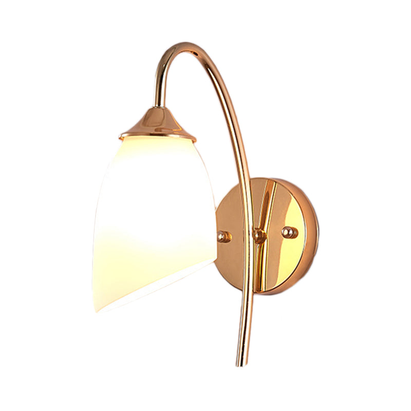 1 Bulb Angle Shade Wall Mounted Light Fixture Modern Black/Gold Milky Glass Lighting for Bedroom Clearhalo 'Cast Iron' 'Glass' 'Industrial wall lights' 'Industrial' 'Middle century wall lights' 'Modern' 'Tiffany' 'Traditional wall lights' 'Wall Lamps & Sconces' 'Wall Lights' Lighting' 143403