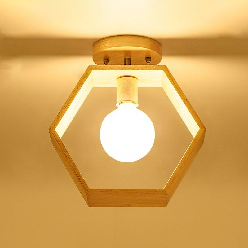 Triangle/Square/Pentagon Semi Flush Mount Light with White Glass Modern 1 Head Ceiling Mounted Fixture in Wood Clearhalo 'Ceiling Lights' 'Close To Ceiling Lights' 'Close to ceiling' 'Flush mount' Lighting' 1434036
