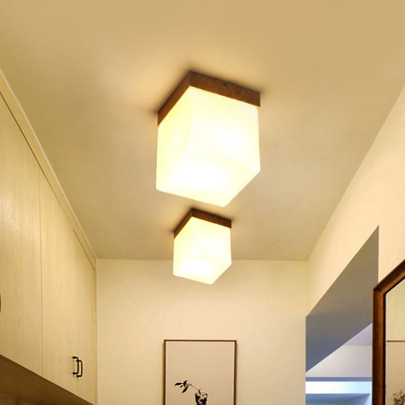 Frosted Glass Geometric Flush Mount Light Nordic 1 Light Flush Ceiling Light Fixture in White for Corridor Clearhalo 'Ceiling Lights' 'Close To Ceiling Lights' 'Close to ceiling' 'Flush mount' Lighting' 1434045