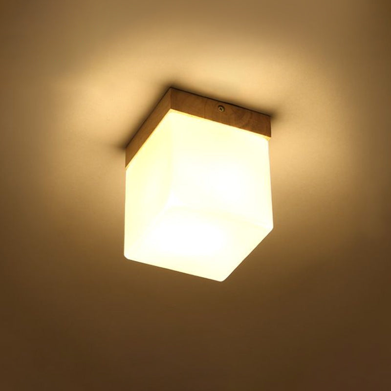 Frosted Glass Geometric Flush Mount Light Nordic 1 Light Flush Ceiling Light Fixture in White for Corridor Clearhalo 'Ceiling Lights' 'Close To Ceiling Lights' 'Close to ceiling' 'Flush mount' Lighting' 1434046