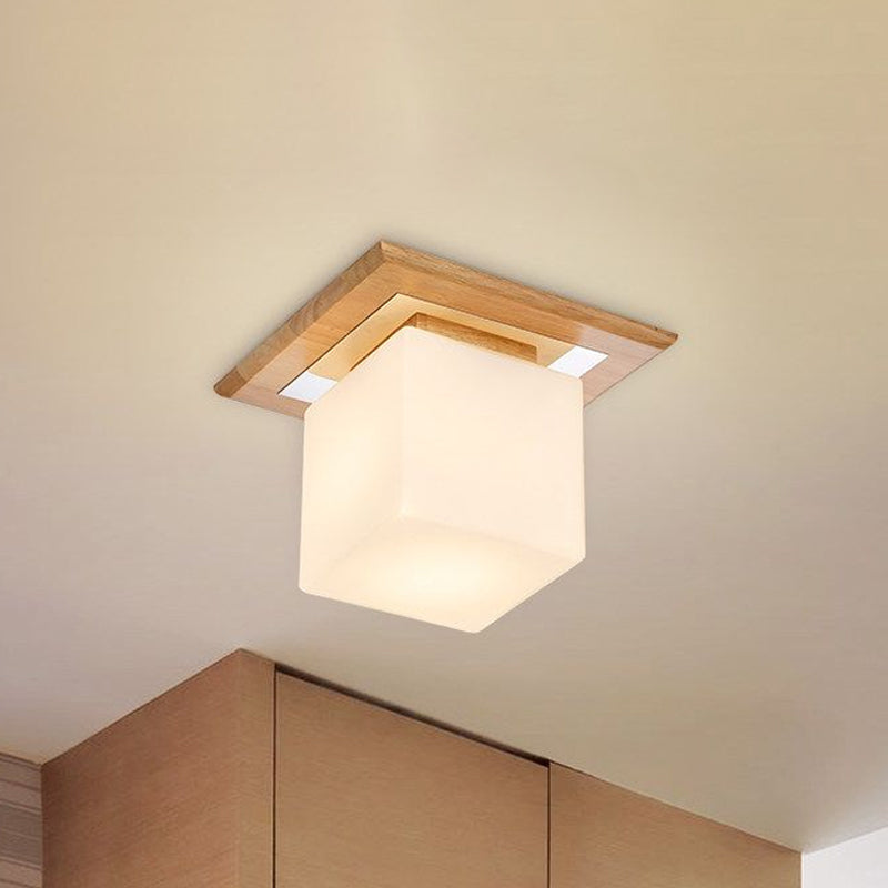 Frosted Glass Geometric Flush Mount Light Nordic 1 Light Flush Ceiling Light Fixture in White for Corridor Clearhalo 'Ceiling Lights' 'Close To Ceiling Lights' 'Close to ceiling' 'Flush mount' Lighting' 1434049