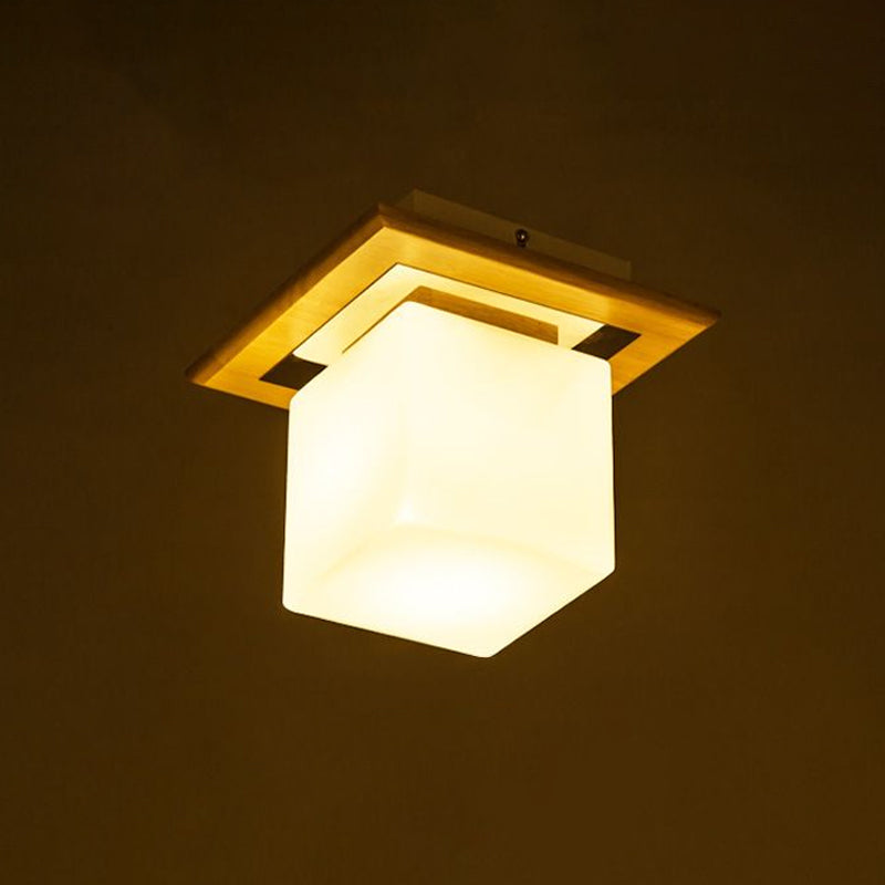 Frosted Glass Geometric Flush Mount Light Nordic 1 Light Flush Ceiling Light Fixture in White for Corridor Clearhalo 'Ceiling Lights' 'Close To Ceiling Lights' 'Close to ceiling' 'Flush mount' Lighting' 1434050