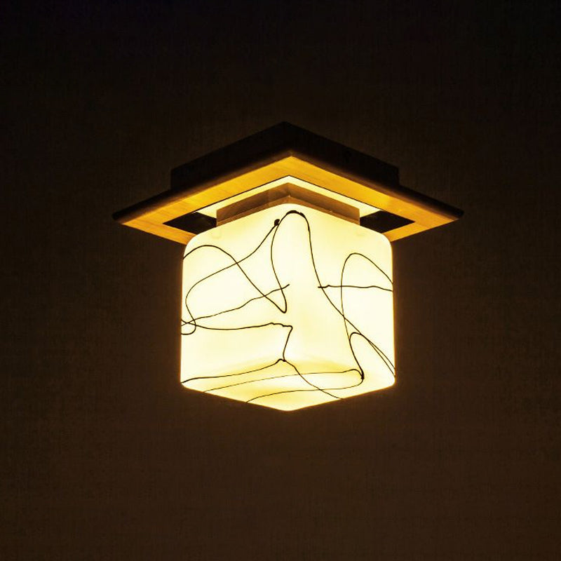 Frosted Glass Geometric Flush Mount Light Nordic 1 Light Flush Ceiling Light Fixture in White for Corridor Clearhalo 'Ceiling Lights' 'Close To Ceiling Lights' 'Close to ceiling' 'Flush mount' Lighting' 1434052