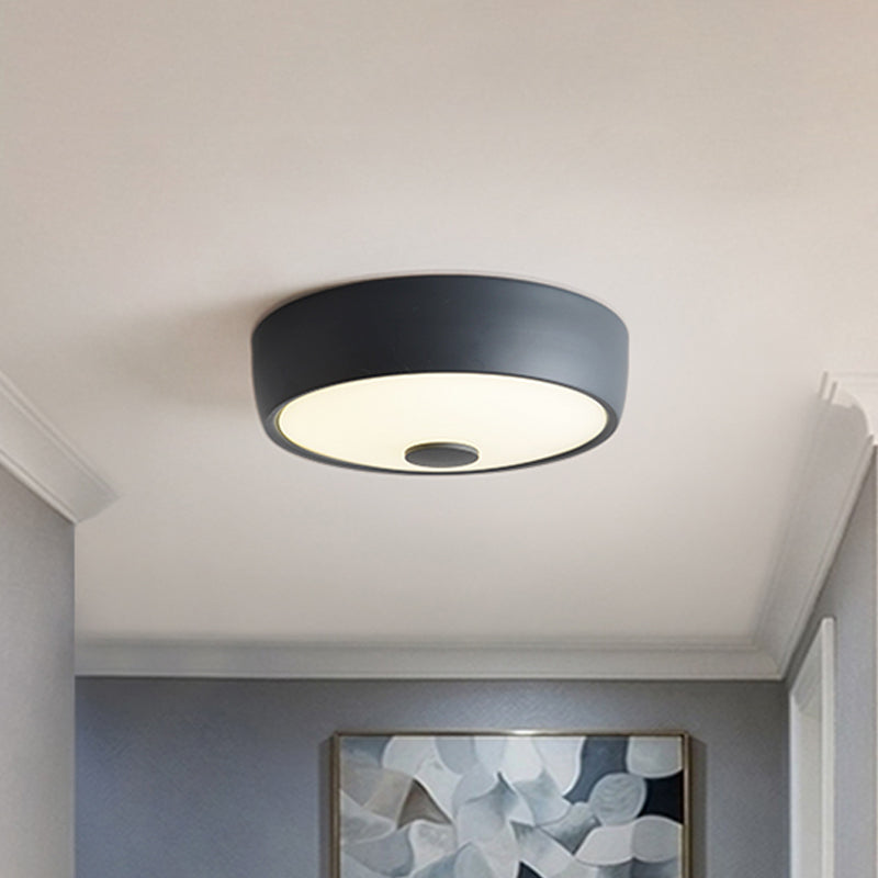 Macaron Drum Ceiling Flush Light Metal Led Kids Room Flushmount Lighting in Black/Green/Pink/Yellow with Frosted Glass Diffuser Clearhalo 'Ceiling Lights' 'Close To Ceiling Lights' 'Close to ceiling' 'Flush mount' Lighting' 1434146