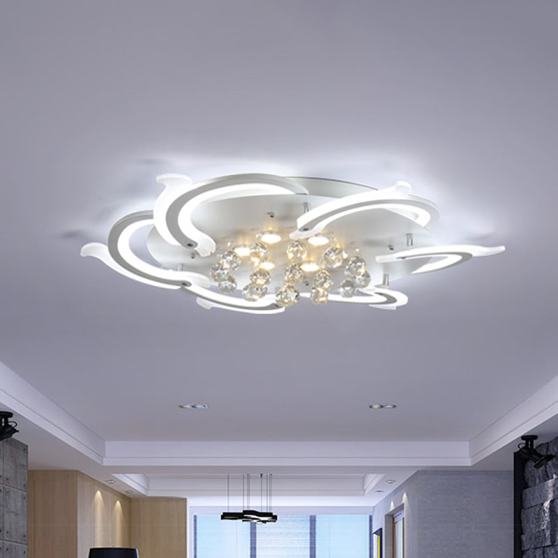 3/5/6-LED Windmill Flush Ceiling Lamp Modern Style Metallic Led Flush Lighting in White with Crystal Ball Clearhalo 'Ceiling Lights' 'Close To Ceiling Lights' 'Close to ceiling' 'Semi-flushmount' Lighting' 1434180