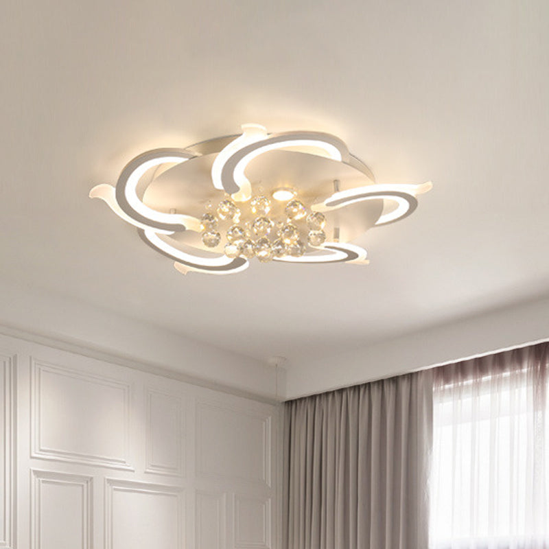 3/5/6-LED Windmill Flush Ceiling Lamp Modern Style Metallic Led Flush Lighting in White with Crystal Ball Clearhalo 'Ceiling Lights' 'Close To Ceiling Lights' 'Close to ceiling' 'Semi-flushmount' Lighting' 1434181