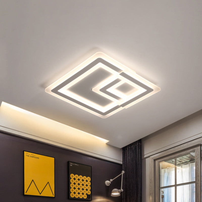 16"/19.5"/25" W Nordic Square Led Flush Mount Lamp Led Metal and Acrylic White Ceiling Flush Mount in Warm/White Clearhalo 'Ceiling Lights' 'Close To Ceiling Lights' 'Close to ceiling' 'Flush mount' Lighting' 1434193