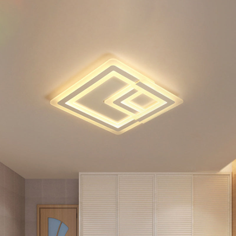 16"/19.5"/25" W Nordic Square Led Flush Mount Lamp Led Metal and Acrylic White Ceiling Flush Mount in Warm/White Clearhalo 'Ceiling Lights' 'Close To Ceiling Lights' 'Close to ceiling' 'Flush mount' Lighting' 1434195