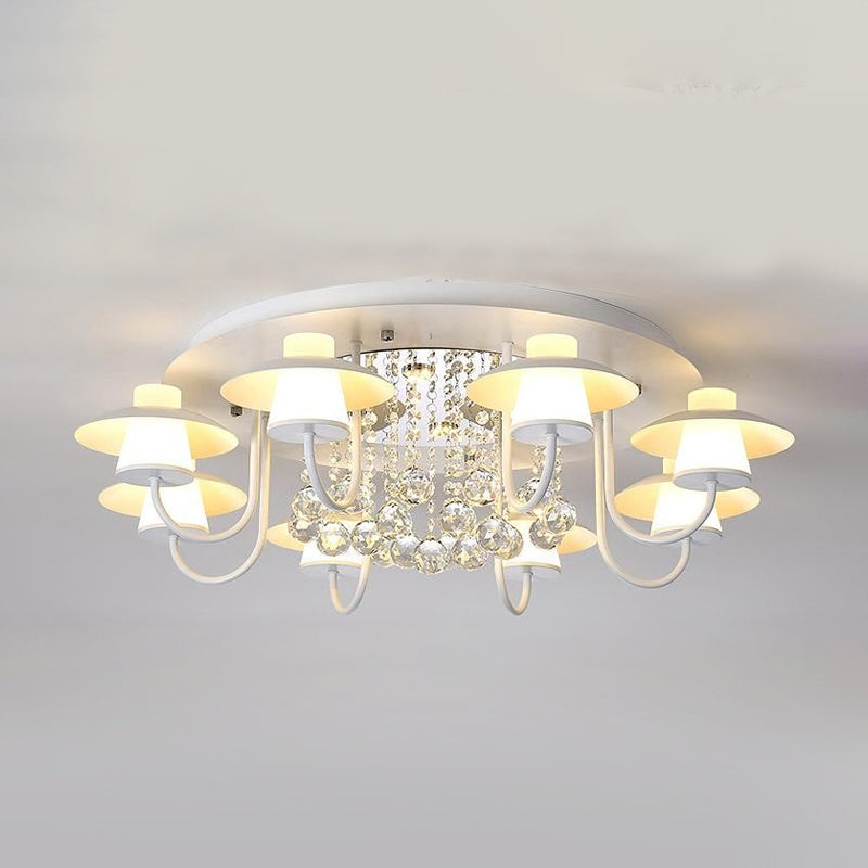Metallic Circular Semi Flushmount Light 8 Lights Luxurious Black/White Ceiling Light with Crystal Ball for Dining Table Clearhalo 'Ceiling Lights' 'Close To Ceiling Lights' 'Close to ceiling' 'Semi-flushmount' Lighting' 1434363