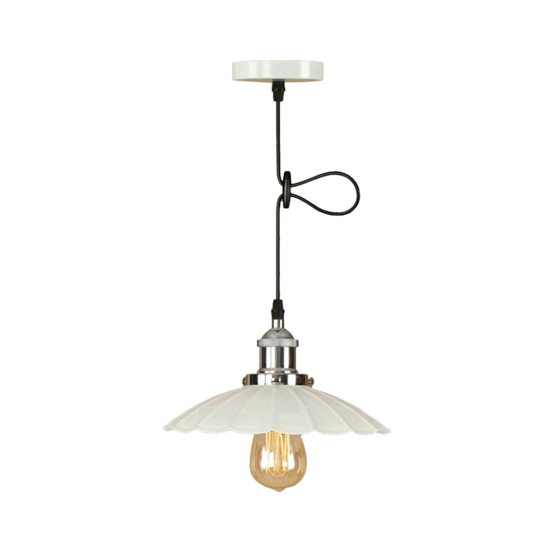 Loft Style Scalloped Pendant Lighting 1 Bulb Metal Hanging Light Fixture in Rust/Chrome Finish over Table Clearhalo 'Art Deco Pendants' 'Cast Iron' 'Ceiling Lights' 'Ceramic' 'Crystal' 'Industrial Pendants' 'Industrial' 'Metal' 'Middle Century Pendants' 'Pendant Lights' 'Pendants' 'Tiffany' Lighting' 143478