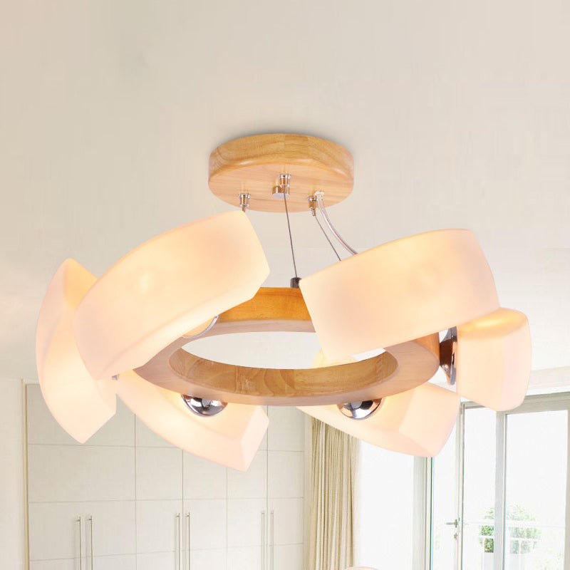 4/6 Light Wooden Ceiling Light Fixture Modern Unique Round Flush Mount Light, Warm/White Clearhalo 'Carpenter Chandeliers' 'Ceiling Lights' 'Chandeliers' 'Industrial' 'Modern Chandeliers' 'Modern' Lighting' 1434842