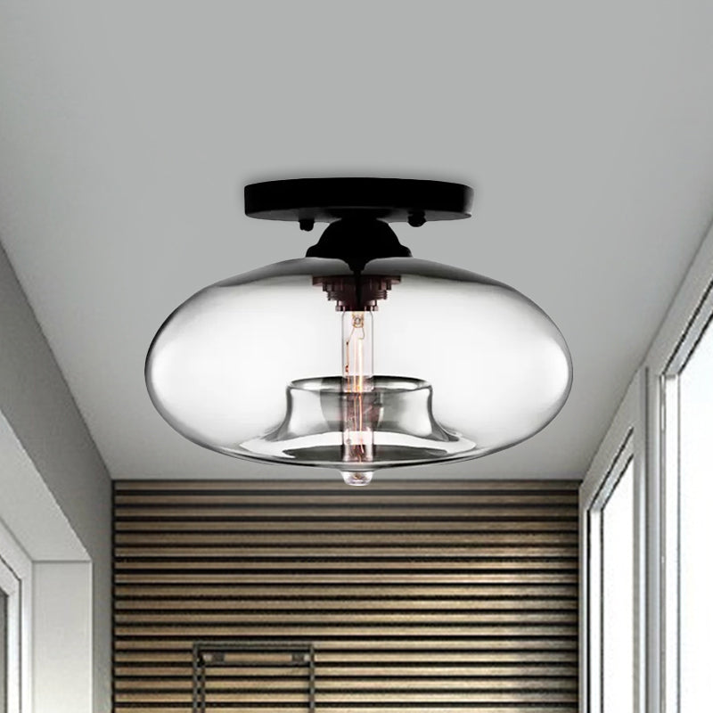 Glass Oval Flush Mount Lamp Simple Style 1 Light Clear/Amber/Smoky Ceiling Flush Mount for Hallway Clearhalo 'Ceiling Lights' 'Close To Ceiling Lights' 'Close to ceiling' 'Glass shade' 'Glass' 'Island Lights' 'Semi-flushmount' Lighting' 1434877