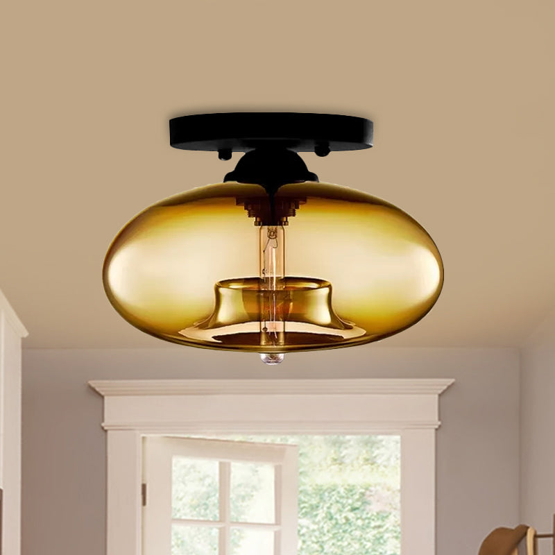 Glass Oval Flush Mount Lamp Simple Style 1 Light Clear/Amber/Smoky Ceiling Flush Mount for Hallway Clearhalo 'Ceiling Lights' 'Close To Ceiling Lights' 'Close to ceiling' 'Glass shade' 'Glass' 'Island Lights' 'Semi-flushmount' Lighting' 1434878