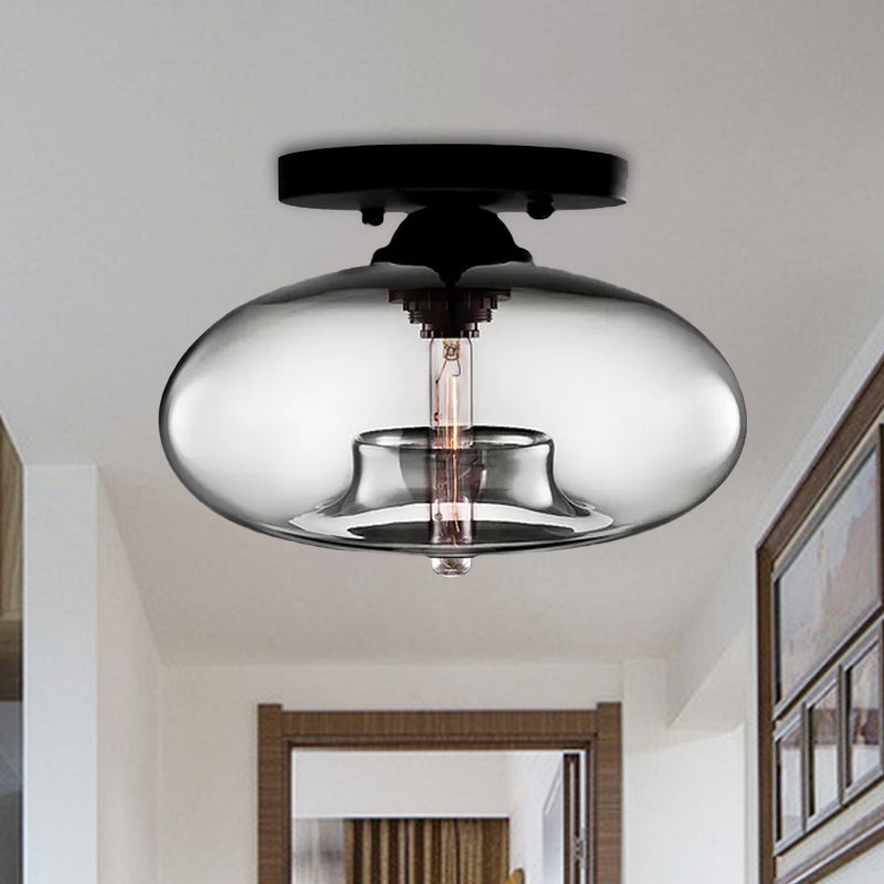 Glass Oval Flush Mount Lamp Simple Style 1 Light Clear/Amber/Smoky Ceiling Flush Mount for Hallway Clearhalo 'Ceiling Lights' 'Close To Ceiling Lights' 'Close to ceiling' 'Glass shade' 'Glass' 'Island Lights' 'Semi-flushmount' Lighting' 1434879