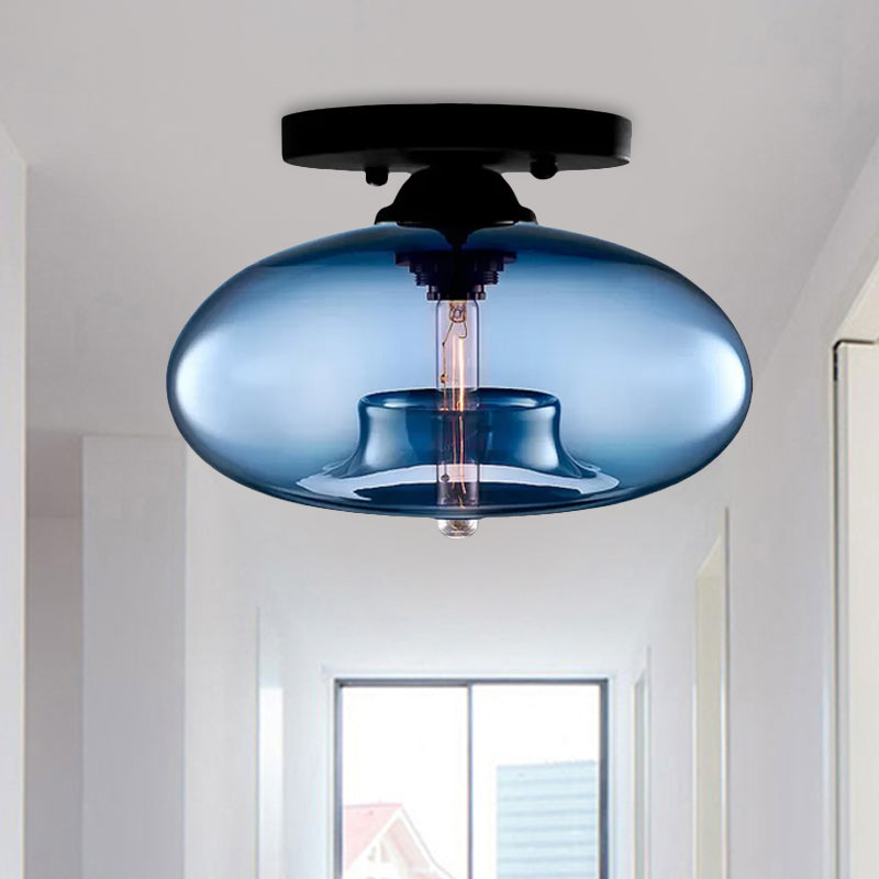 Glass Oval Flush Mount Lamp Simple Style 1 Light Clear/Amber/Smoky Ceiling Flush Mount for Hallway Clearhalo 'Ceiling Lights' 'Close To Ceiling Lights' 'Close to ceiling' 'Glass shade' 'Glass' 'Island Lights' 'Semi-flushmount' Lighting' 1434880