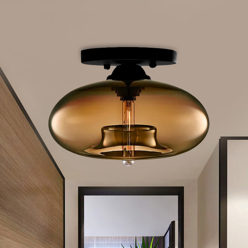 Glass Oval Flush Mount Lamp Simple Style 1 Light Clear/Amber/Smoky Ceiling Flush Mount for Hallway Clearhalo 'Ceiling Lights' 'Close To Ceiling Lights' 'Close to ceiling' 'Glass shade' 'Glass' 'Island Lights' 'Semi-flushmount' Lighting' 1434881
