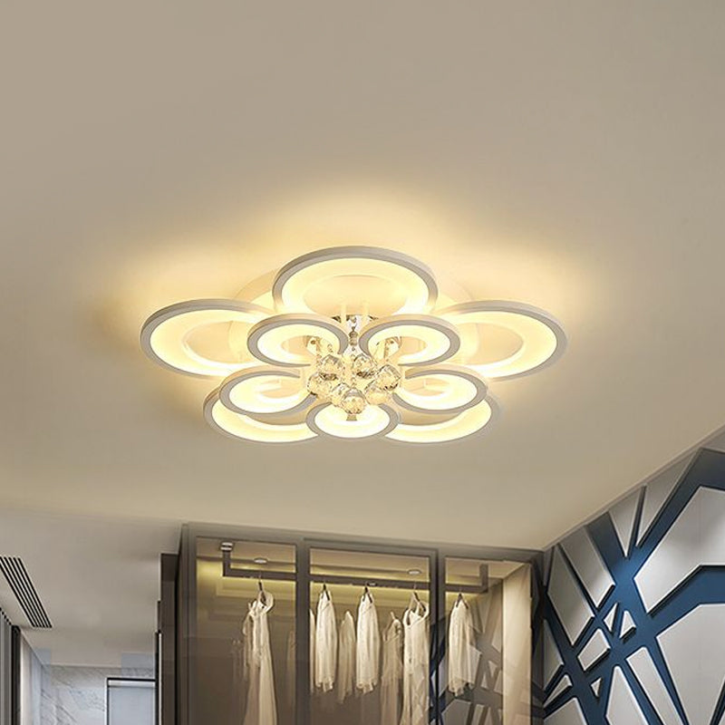 Multi-Layer Circular Flush Mount Ceiling Light Contemporary Acrylic 10/12/16 Lights White Ceiling Light with Crystal Drop Clearhalo 'Ceiling Lights' 'Close To Ceiling Lights' 'Close to ceiling' 'Flush mount' Lighting' 1434900