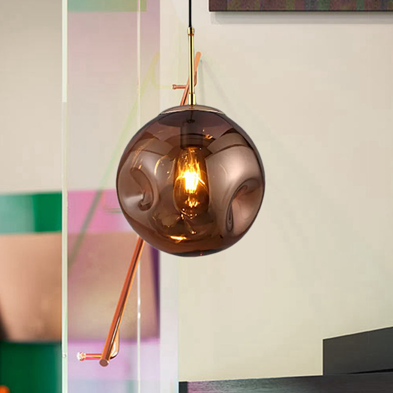 Modern Style 1 Bulb Pendant Light with Concave Glass Shade Silver/Red Global Hanging Light Fixture for Restaurant Clearhalo 'Ceiling Lights' 'Glass shade' 'Glass' 'Modern Pendants' 'Modern' 'Pendant Lights' 'Pendants' Lighting' 1434949