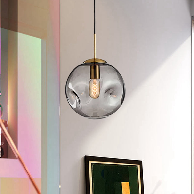 Modern Style 1 Bulb Pendant Light with Concave Glass Shade Silver/Red Global Hanging Light Fixture for Restaurant Clearhalo 'Ceiling Lights' 'Glass shade' 'Glass' 'Modern Pendants' 'Modern' 'Pendant Lights' 'Pendants' Lighting' 1434950
