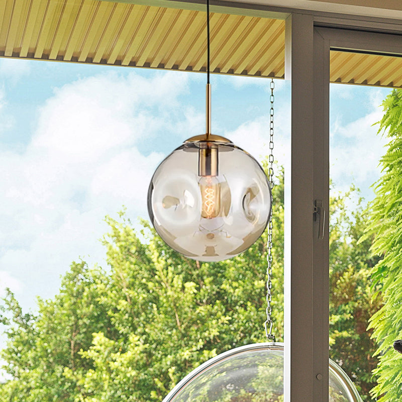 Modern Style 1 Bulb Pendant Light with Concave Glass Shade Silver/Red Global Hanging Light Fixture for Restaurant Clearhalo 'Ceiling Lights' 'Glass shade' 'Glass' 'Modern Pendants' 'Modern' 'Pendant Lights' 'Pendants' Lighting' 1434951