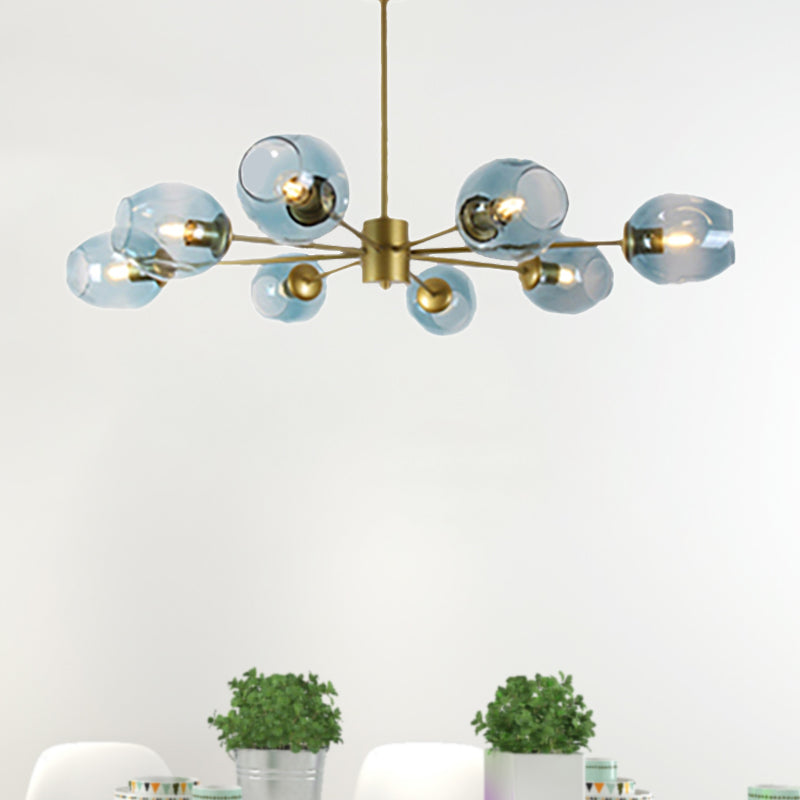 Gold Branch Chandelier Lighting Post Modern 6/8 Lights Light Blue/Clear/Amber Glass Ceiling Suspension Lamp Clearhalo 'Ceiling Lights' 'Chandeliers' 'Clear' 'Glass shade' 'Glass' 'Industrial' 'Modern Chandeliers' 'Modern' 'Tiffany' 'Traditional Chandeliers' Lighting' 1435068