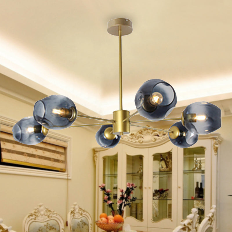 Gold Branch Chandelier Lighting Post Modern 6/8 Lights Light Blue/Clear/Amber Glass Ceiling Suspension Lamp Clearhalo 'Ceiling Lights' 'Chandeliers' 'Clear' 'Glass shade' 'Glass' 'Industrial' 'Modern Chandeliers' 'Modern' 'Tiffany' 'Traditional Chandeliers' Lighting' 1435070