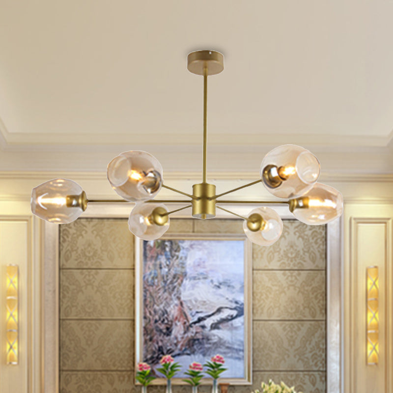 Gold Branch Chandelier Lighting Post Modern 6/8 Lights Light Blue/Clear/Amber Glass Ceiling Suspension Lamp Clearhalo 'Ceiling Lights' 'Chandeliers' 'Clear' 'Glass shade' 'Glass' 'Industrial' 'Modern Chandeliers' 'Modern' 'Tiffany' 'Traditional Chandeliers' Lighting' 1435074