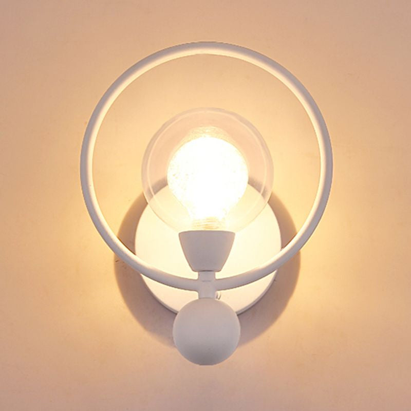Black/White Ring Wall Light Sconce Modern Stylish 1 Bulb Metal Wall Lamp with Glass Ball Shade Clearhalo 'Cast Iron' 'Glass' 'Industrial' 'Modern wall lights' 'Modern' 'Tiffany' 'Traditional wall lights' 'Wall Lamps & Sconces' 'Wall Lights' Lighting' 1435100