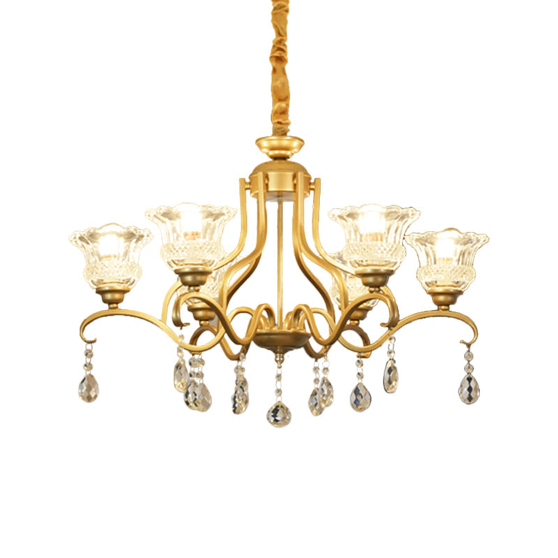 Gold 3/6/8 Lights Ceiling Chandelier Traditional Crystal Glass Floral Shade Parlour Suspension Lamp Clearhalo 'Ceiling Lights' 'Chandeliers' 'Modern Chandeliers' 'Modern' Lighting' 1435249