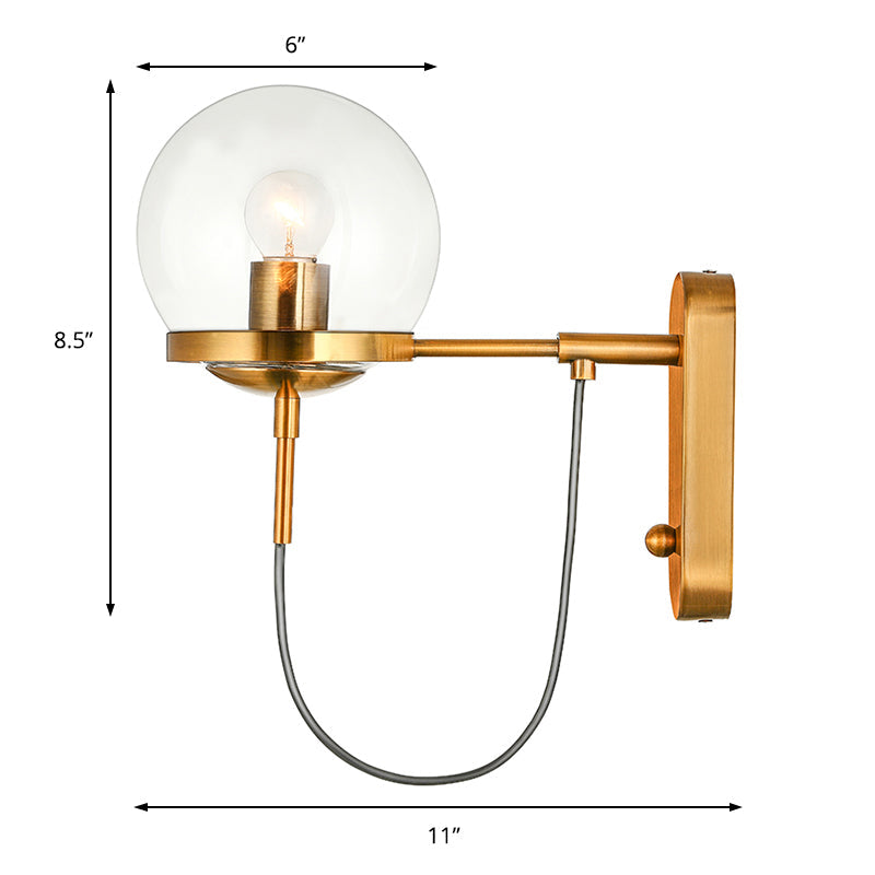 Black/Gold Globe Wall Lighting Modern Clear/Frosted Glass 1 Light Living Room Sconce Light Fixture Clearhalo 'Art deco wall lights' 'Cast Iron' 'Glass' 'Industrial wall lights' 'Industrial' 'Middle century wall lights' 'Modern' 'Rustic wall lights' 'Tiffany' 'Traditional wall lights' 'Wall Lamps & Sconces' 'Wall Lights' Lighting' 143601