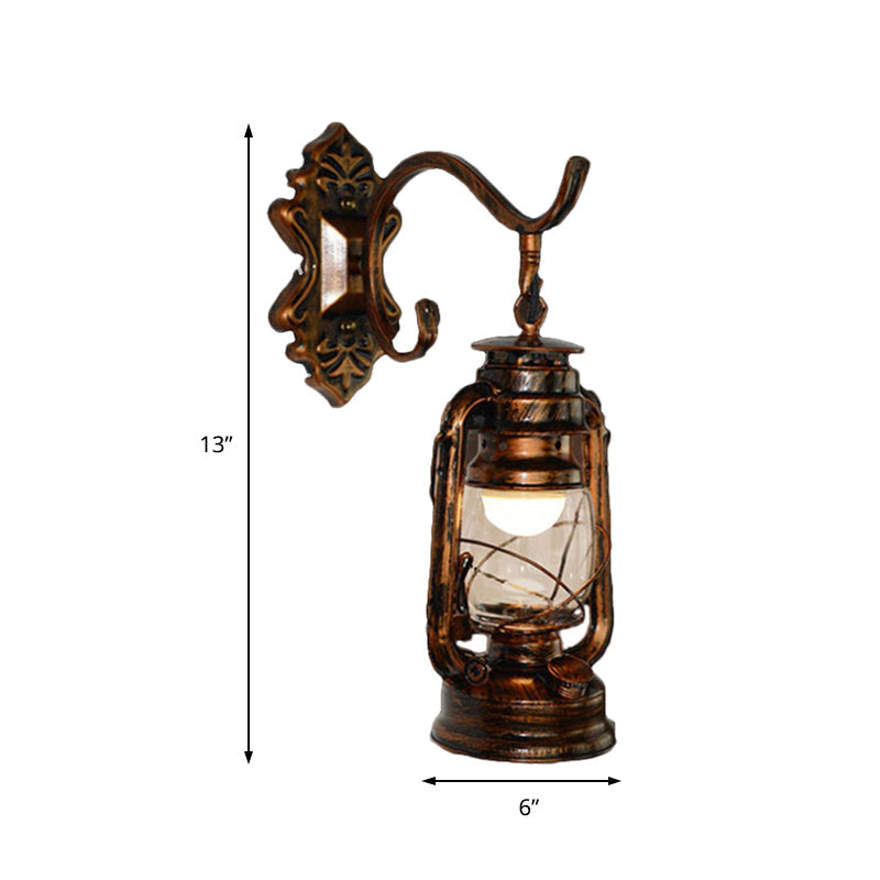 Antique Bronze Kerosene Wall Lighting Industrial Clear Glass 1 Light Living Room Sconce Light Fixture, 13"/14"/16" Clearhalo 'Art deco wall lights' 'Cast Iron' 'Glass' 'Industrial wall lights' 'Industrial' 'Middle century wall lights' 'Modern' 'Rustic wall lights' 'Tiffany' 'Traditional wall lights' 'Wall Lamps & Sconces' 'Wall Lights' Lighting' 143836