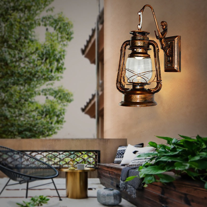 Antique Bronze Kerosene Wall Lighting Industrial Clear Glass 1 Light Living Room Sconce Light Fixture, 13"/14"/16" Antique Bronze 16" Clearhalo 'Art deco wall lights' 'Cast Iron' 'Glass' 'Industrial wall lights' 'Industrial' 'Middle century wall lights' 'Modern' 'Rustic wall lights' 'Tiffany' 'Traditional wall lights' 'Wall Lamps & Sconces' 'Wall Lights' Lighting' 143837