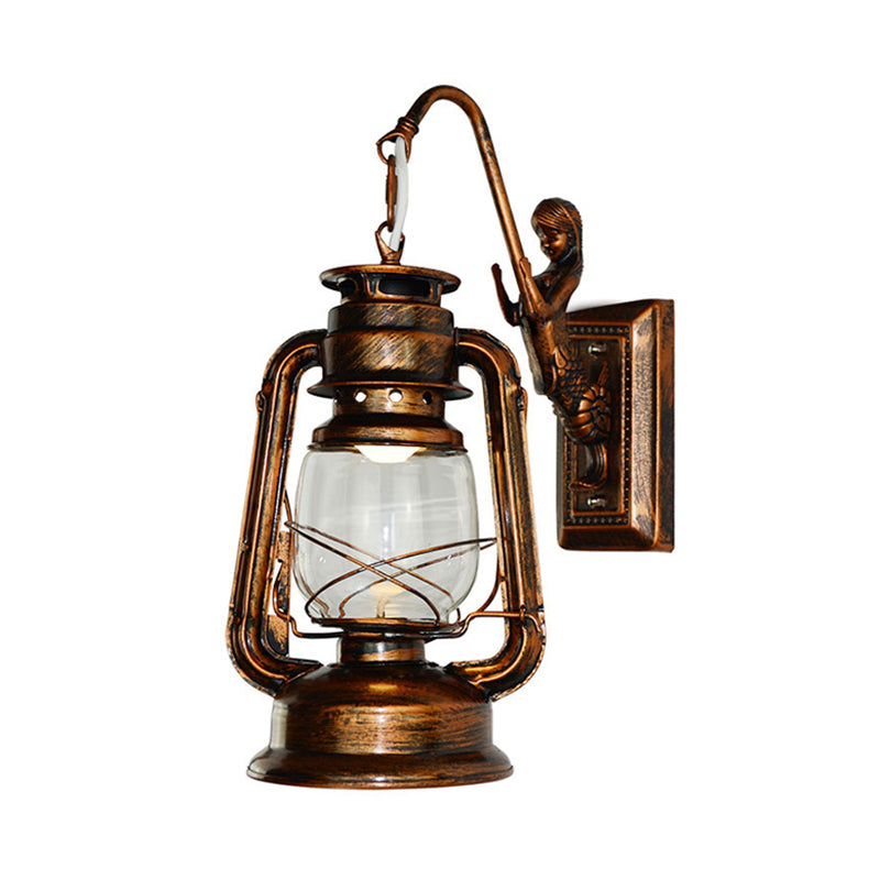 Antique Bronze Kerosene Wall Lighting Industrial Clear Glass 1 Light Living Room Sconce Light Fixture, 13"/14"/16" Clearhalo 'Art deco wall lights' 'Cast Iron' 'Glass' 'Industrial wall lights' 'Industrial' 'Middle century wall lights' 'Modern' 'Rustic wall lights' 'Tiffany' 'Traditional wall lights' 'Wall Lamps & Sconces' 'Wall Lights' Lighting' 143838