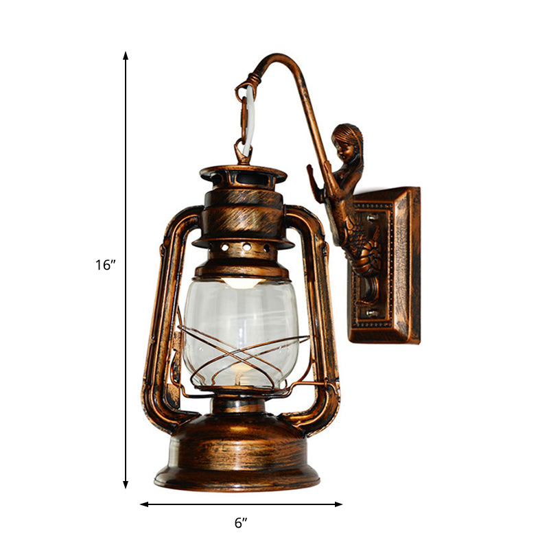 Antique Bronze Kerosene Wall Lighting Industrial Clear Glass 1 Light Living Room Sconce Light Fixture, 13"/14"/16" Clearhalo 'Art deco wall lights' 'Cast Iron' 'Glass' 'Industrial wall lights' 'Industrial' 'Middle century wall lights' 'Modern' 'Rustic wall lights' 'Tiffany' 'Traditional wall lights' 'Wall Lamps & Sconces' 'Wall Lights' Lighting' 143839