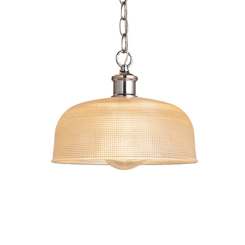 1 Light Dome Pendant Lighting Fixture Modern Chrome Clear Prismatic Glass Hanging Ceiling Light Clearhalo 'Ceiling Lights' 'Glass shade' 'Glass' 'Industrial Pendants' 'Industrial' 'Middle Century Pendants' 'Pendant Lights' 'Pendants' 'Tiffany' Lighting' 143886