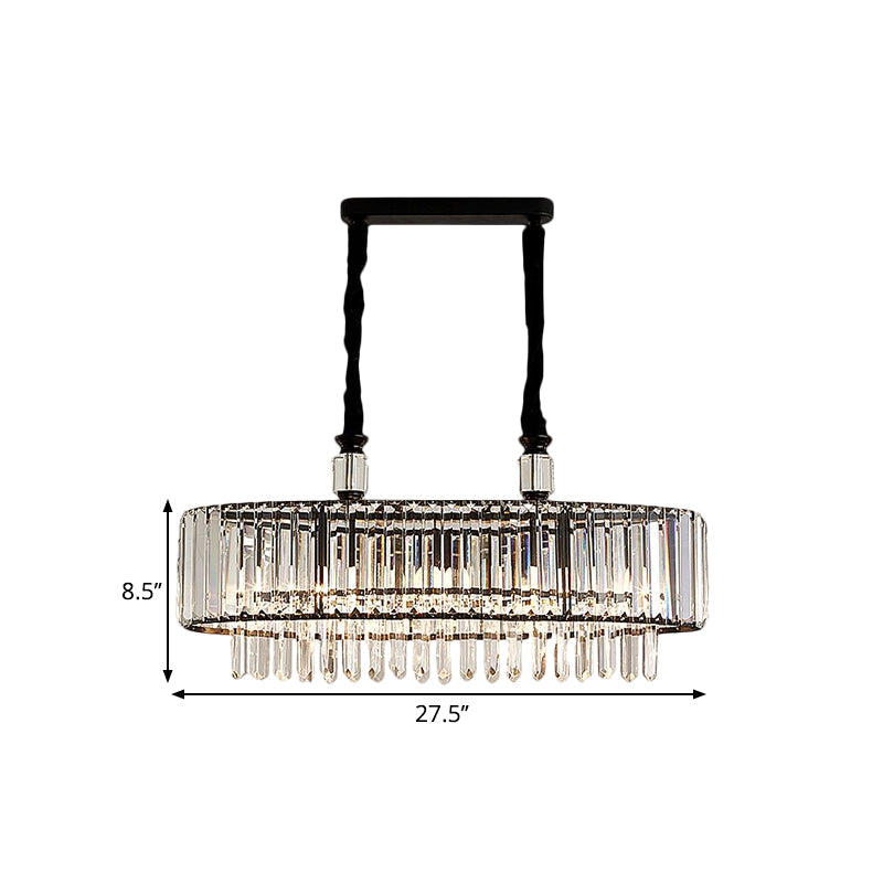 4/6 Heads Dining Room Island Lighting Contemporary Black Hanging Ceiling Lamp with Rectangle Crystal Prisms Shade, 27.5"/35.5" Wide Clearhalo 'Ceiling Lights' 'Island Lights' Lighting' 1440064