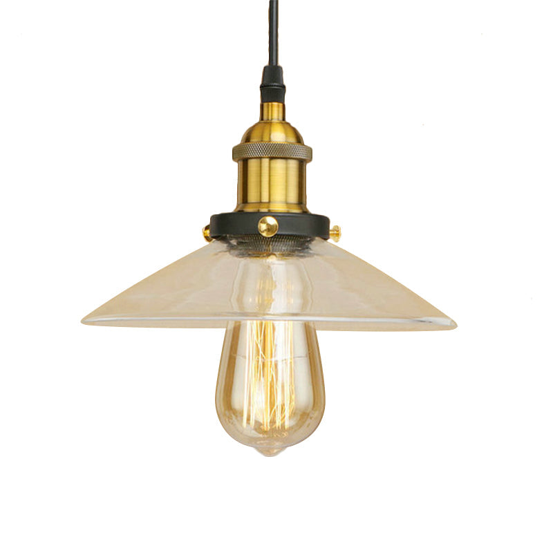 1 Light Clear Glass Pendant Lamp Industrial Black/Rust/Copper Cone Living Room Hanging Light Fixture Clearhalo 'Ceiling Lights' 'Glass shade' 'Glass' 'Industrial Pendants' 'Industrial' 'Middle Century Pendants' 'Pendant Lights' 'Pendants' 'Tiffany' Lighting' 144008