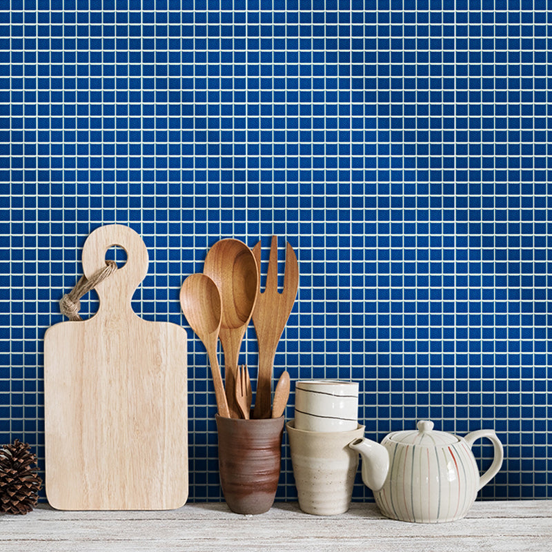 Solid Color Grid Tiles Wallpapers Self Sticking Modern Kitchen Wall Covering (25 Pieces) Blue Clearhalo 'Wall Decor' 'Wallpaper' 1440129