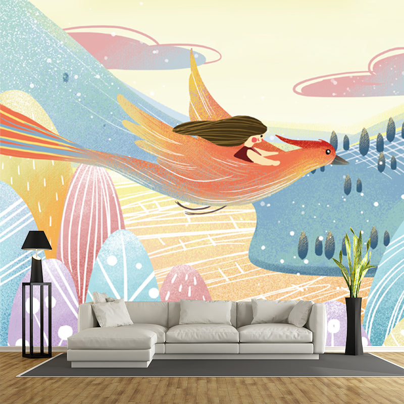 Girls Trip with Phoenix Mural Childrens Art Moisture Resistant Bedroom Wall Decor, Optional Size Yellow-Blue Clearhalo 'Wall Decor' 'Wall Mural' 1440496