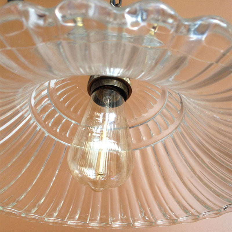 1 Light Scalloped Pendant Lighting Fixture Vintage Brass Ribbed Glass Hanging Ceiling Light Clearhalo 'Ceiling Lights' 'Close To Ceiling Lights' 'Glass shade' 'Glass' 'Industrial Pendants' 'Industrial' 'Middle Century Pendants' 'Pendant Lights' 'Pendants' 'Tiffany' Lighting' 144114