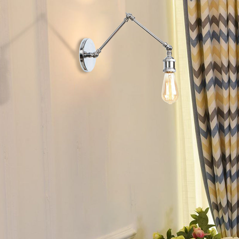 1 Light Swing Arm Sconce Light Industrial Black/Brass Metal Wall Lighting Fixture for Bathroom Chrome Clearhalo 'Art deco wall lights' 'Cast Iron' 'Glass' 'Industrial wall lights' 'Industrial' 'Middle century wall lights' 'Modern' 'Rustic wall lights' 'Tiffany' 'Traditional wall lights' 'Wall Lamps & Sconces' 'Wall Lights' Lighting' 144183